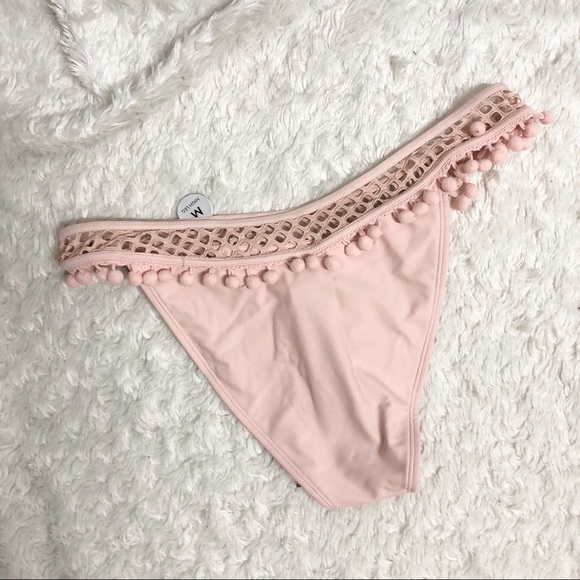 *3/$30* Blush Pink Bikini Bottoms with Pompom Trim - Picture 2 of 2